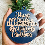 Handcrafted Wooden Christmas Ornaments Set Jingle Bells 12 Colors 3D BandsCo Straps