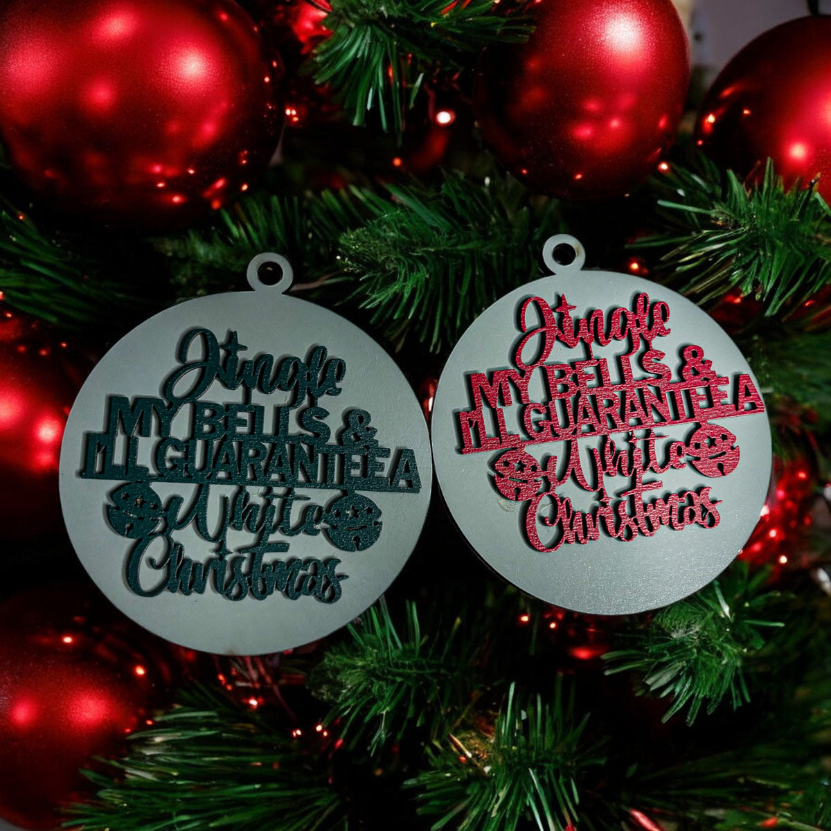 Handcrafted Wooden Christmas Ornaments Set Jingle Bells 12 Colors 3D BandsCo Straps