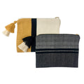 Handloom Stripe Cosmetic Bag Woven Pom Pom Tassel Lined Wristlet Makeup Clutch BandsCo Straps