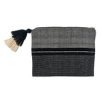 Handloom Stripe Cosmetic Bag Woven Pom Pom Tassel Lined Wristlet Makeup Clutch BandsCo Straps