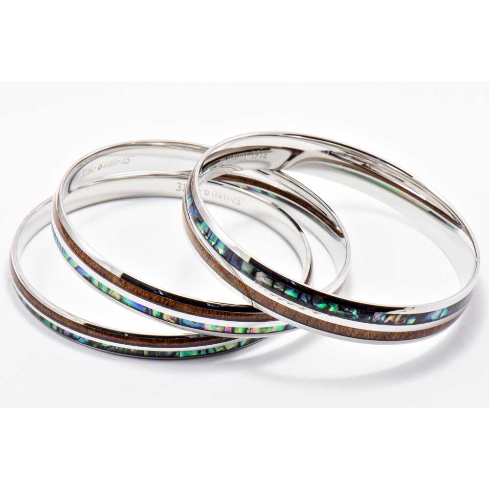 Handmade Abalone And Koa Wood Stainless Steel Bracelet 6mm