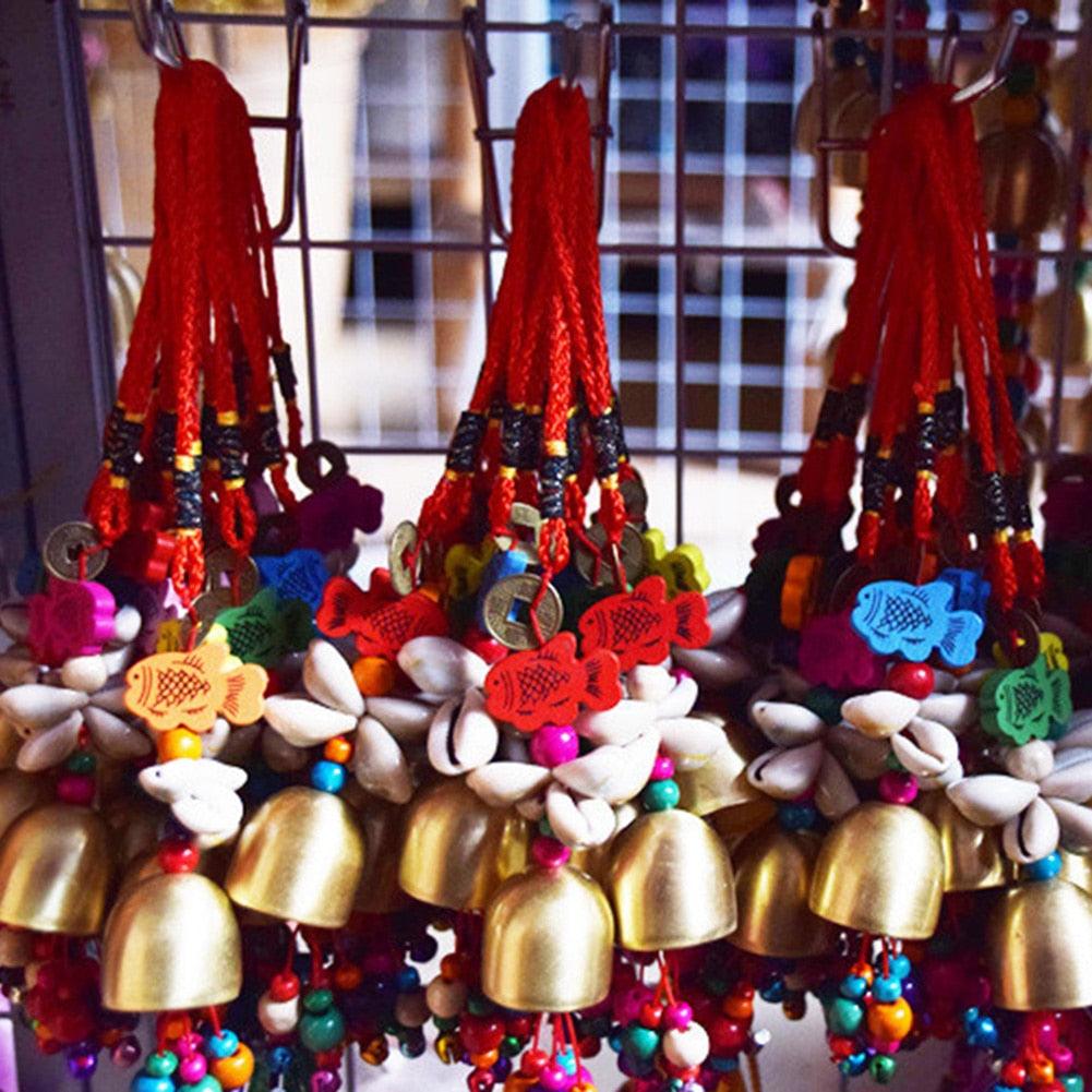 Handmade Copper Wind Chimes Hanging Ethnic Wind Bronze Bell Wood Fish Pendant Mobile Wind Chime Home Garden Outdoor Living Decoration Wind Bells Handmade Pendants For Birthday Gift & Home Decors Stevvex