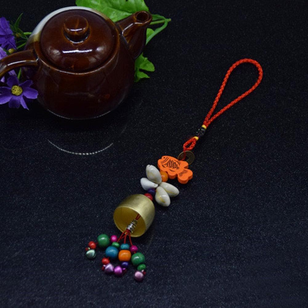 Handmade Copper Wind Chimes Hanging Ethnic Wind Bronze Bell Wood Fish Pendant Mobile Wind Chime Home Garden Outdoor Living Decoration Wind Bells Handmade Pendants For Birthday Gift & Home Decors Stevvex