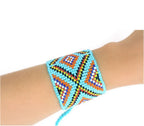 Geometric Beaded Cuff Bracelet Handmade Hmong Tribal Boho Glass Beads BandsCo Straps
