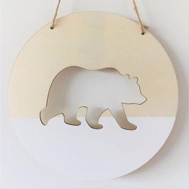 Handmade Hanging Ornaments Positive Slogan Banner Round Polar Bear Animal Statue Figurines Sculpture Wooden Ornaments  Wood Chip Wall Pendant Cardboard For Kids Room Decoration Photo Props Stevvex