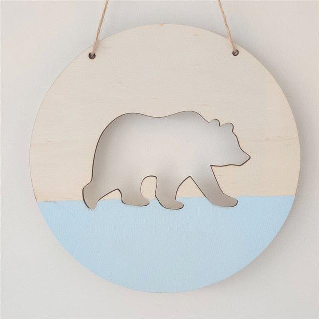 Handmade Hanging Ornaments Positive Slogan Banner Round Polar Bear Animal Statue Figurines Sculpture Wooden Ornaments  Wood Chip Wall Pendant Cardboard For Kids Room Decoration Photo Props Stevvex