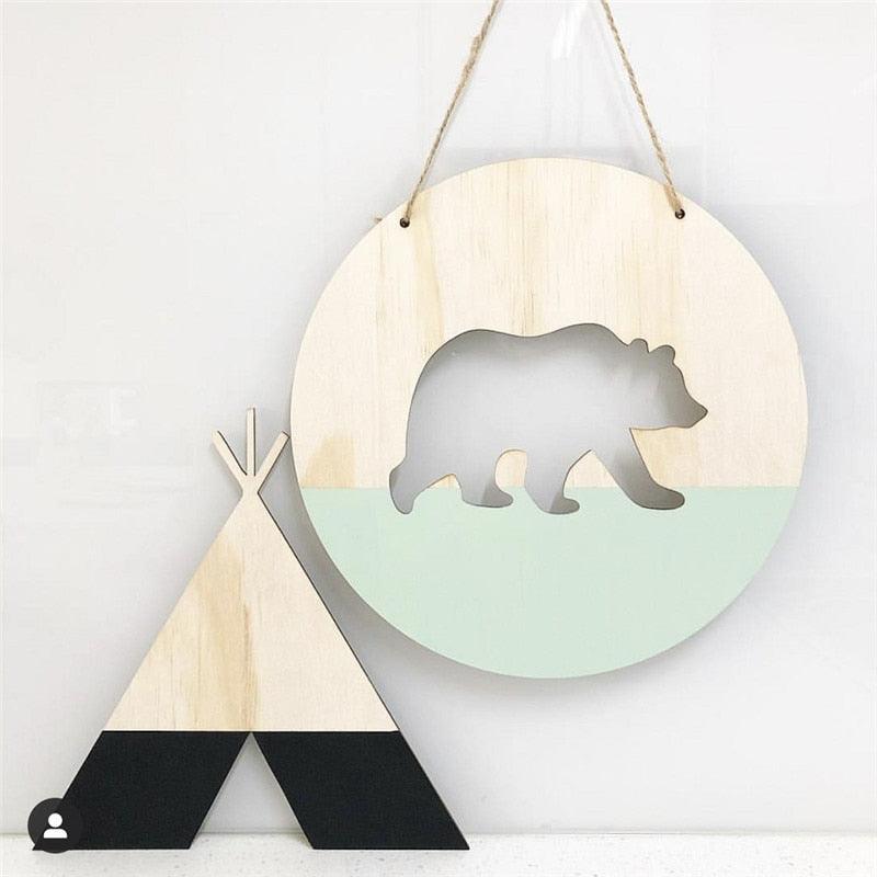 Handmade Hanging Ornaments Positive Slogan Banner Round Polar Bear Animal Statue Figurines Sculpture Wooden Ornaments  Wood Chip Wall Pendant Cardboard For Kids Room Decoration Photo Props Stevvex