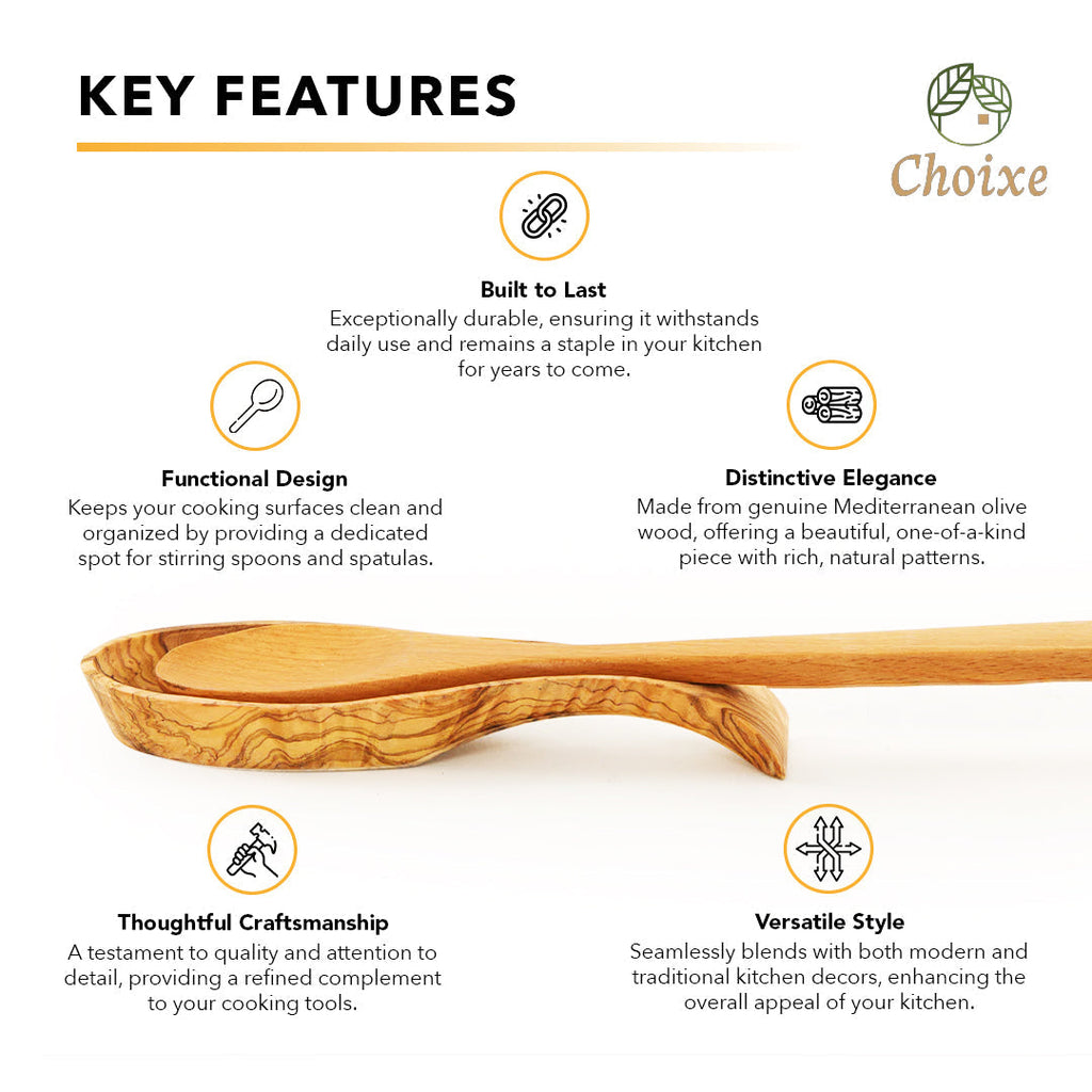 Olive Wood Spoon Rest Handmade Mediterranean Kitchen Countertop Utensil Holder BandsCo Straps