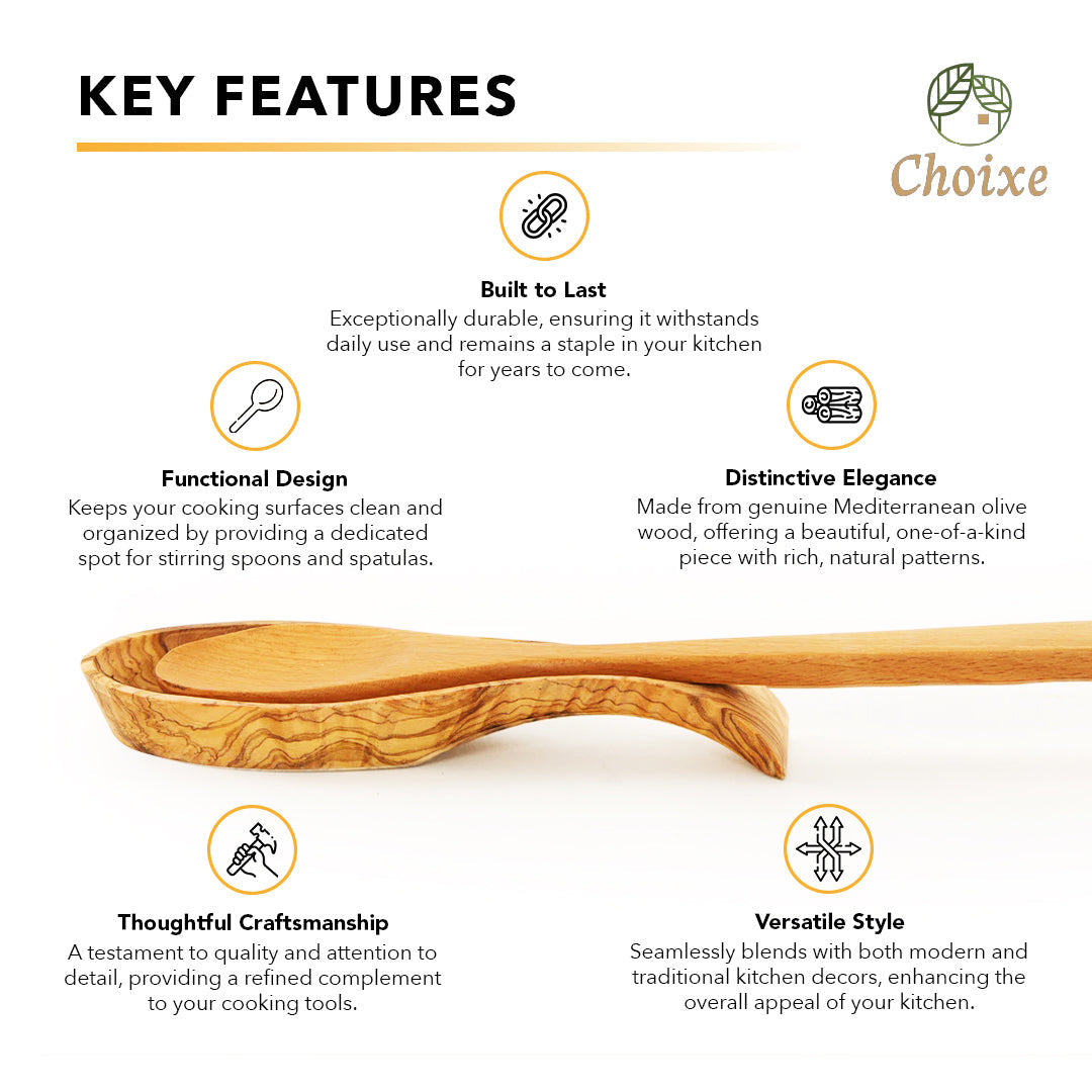 Olive Wood Spoon Rest Handmade Mediterranean Kitchen Countertop Utensil Holder BandsCo Straps