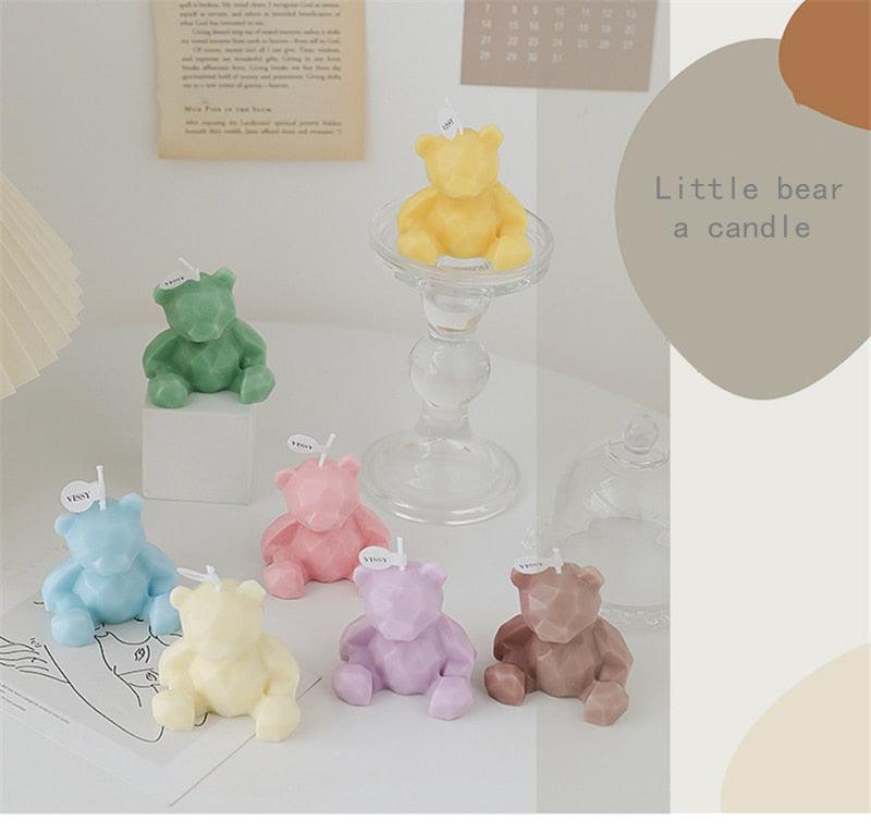Handmade Scented Candles Creative Teddy Dog Candles Cute Bear Birthday Candles Bear Shaped Cool Candles Scented Funky Candles Aesthetic Candles Birthday Cake Decoration Cake Topper Decor For Baby ShoweAromatherapy Teddy Bear Shape Candle Gift Stevvex