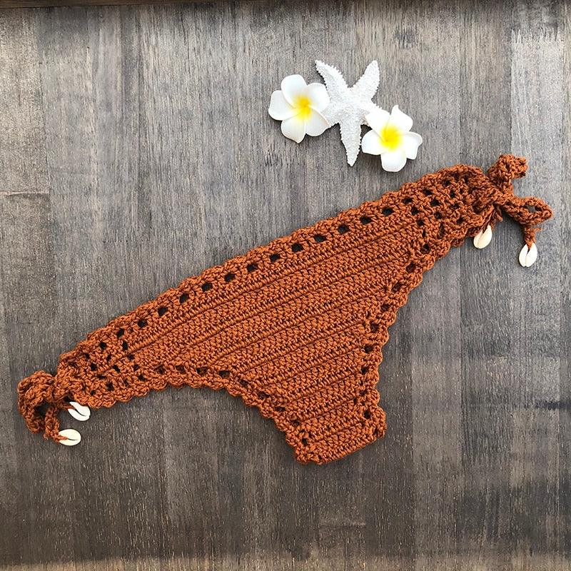 Handmade Vintage Crochet Bikinis Knitted Cotton Swimwear Women's Crochet Swimsuit Two Pieces Bathing Suits Bikini Swimsuit Top Bottom Bandage Modern Women Beachwear For Summer Stevvex