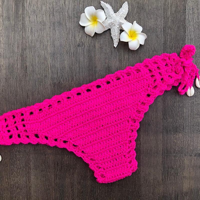 Handmade Vintage Crochet Bikinis Knitted Cotton Swimwear Women's Crochet Swimsuit Two Pieces Bathing Suits Bikini Swimsuit Top Bottom Bandage Modern Women Beachwear For Summer Stevvex