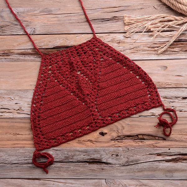 Handmade Vintage Crochet Bikinis Knitted Cotton Swimwear Women's Crochet Swimsuit Two Pieces Bathing Suits Bikini Swimsuit Top Bottom Bandage Modern Women Beachwear For Summer Stevvex