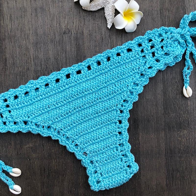 Handmade Vintage Crochet Bikinis Knitted Cotton Swimwear Women's Crochet Swimsuit Two Pieces Bathing Suits Bikini Swimsuit Top Bottom Bandage Modern Women Beachwear For Summer Stevvex