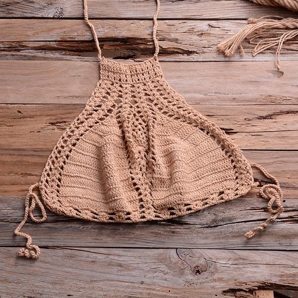 Handmade Vintage Crochet Bikinis Knitted Cotton Swimwear Women's Crochet Swimsuit Two Pieces Bathing Suits Bikini Swimsuit Top Bottom Bandage Modern Women Beachwear For Summer Stevvex