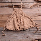 Handmade Vintage Crochet Bikinis Knitted Cotton Swimwear Women's Crochet Swimsuit Two Pieces Bathing Suits Bikini Swimsuit Top Bottom Bandage Modern Women Beachwear For Summer Stevvex