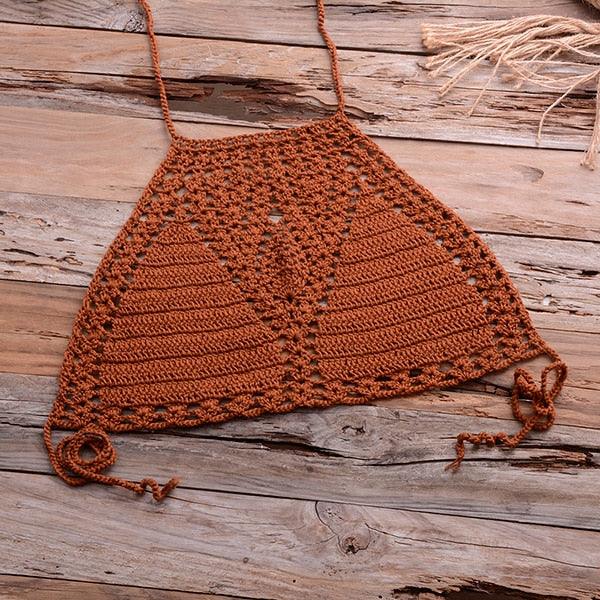 Handmade Vintage Crochet Bikinis Knitted Cotton Swimwear Women's Crochet Swimsuit Two Pieces Bathing Suits Bikini Swimsuit Top Bottom Bandage Modern Women Beachwear For Summer Stevvex