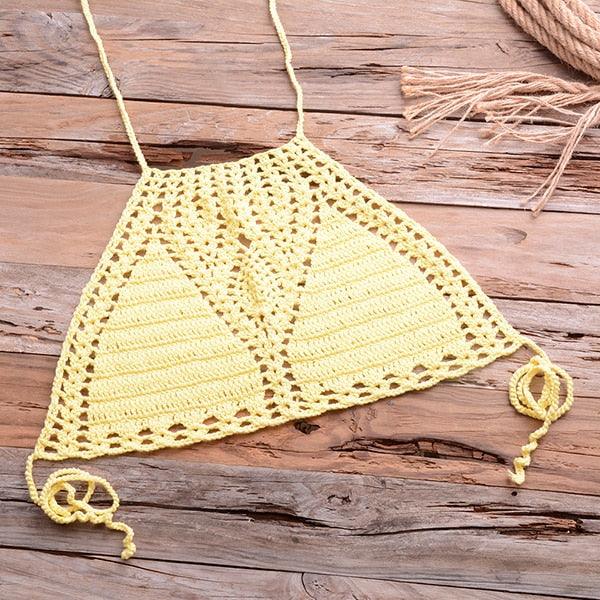 Handmade Vintage Crochet Bikinis Knitted Cotton Swimwear Women's Crochet Swimsuit Two Pieces Bathing Suits Bikini Swimsuit Top Bottom Bandage Modern Women Beachwear For Summer Stevvex