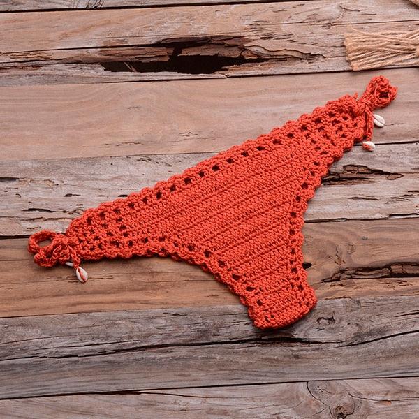Handmade Vintage Crochet Bikinis Knitted Cotton Swimwear Women's Crochet Swimsuit Two Pieces Bathing Suits Bikini Swimsuit Top Bottom Bandage Modern Women Beachwear For Summer Stevvex