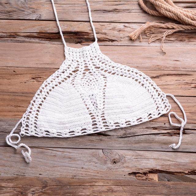 Handmade Vintage Crochet Bikinis Knitted Cotton Swimwear Women's Crochet Swimsuit Two Pieces Bathing Suits Bikini Swimsuit Top Bottom Bandage Modern Women Beachwear For Summer Stevvex