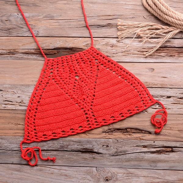 Handmade Vintage Crochet Bikinis Knitted Cotton Swimwear Women's Crochet Swimsuit Two Pieces Bathing Suits Bikini Swimsuit Top Bottom Bandage Modern Women Beachwear For Summer Stevvex