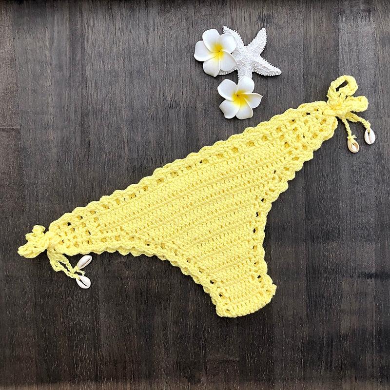 Handmade Vintage Crochet Bikinis Knitted Cotton Swimwear Women's Crochet Swimsuit Two Pieces Bathing Suits Bikini Swimsuit Top Bottom Bandage Modern Women Beachwear For Summer Stevvex