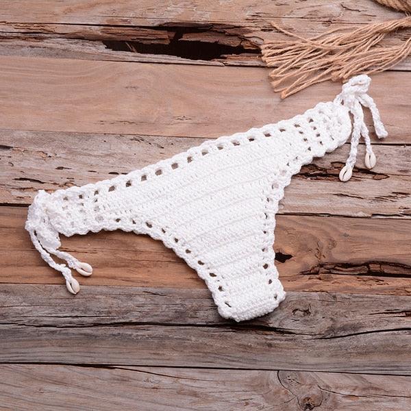 Handmade Vintage Crochet Bikinis Knitted Cotton Swimwear Women's Crochet Swimsuit Two Pieces Bathing Suits Bikini Swimsuit Top Bottom Bandage Modern Women Beachwear For Summer Stevvex