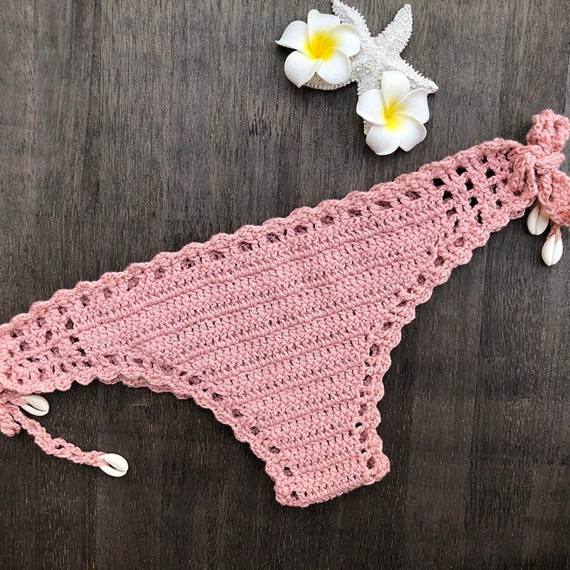 Handmade Vintage Crochet Bikinis Knitted Cotton Swimwear Women's Crochet Swimsuit Two Pieces Bathing Suits Bikini Swimsuit Top Bottom Bandage Modern Women Beachwear For Summer Stevvex