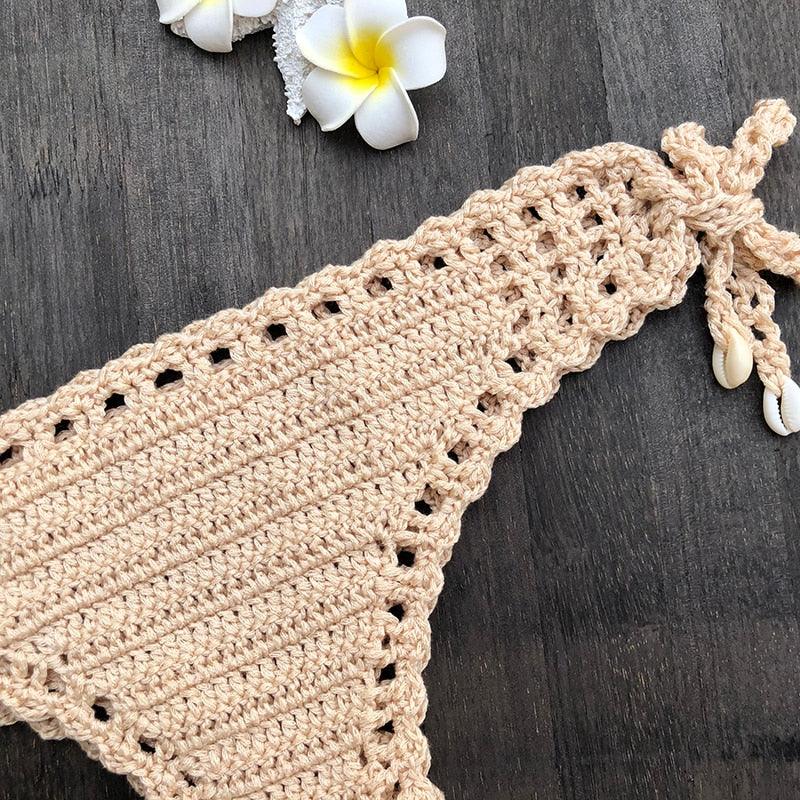 Handmade Vintage Crochet Bikinis Knitted Cotton Swimwear Women's Crochet Swimsuit Two Pieces Bathing Suits Bikini Swimsuit Top Bottom Bandage Modern Women Beachwear For Summer Stevvex