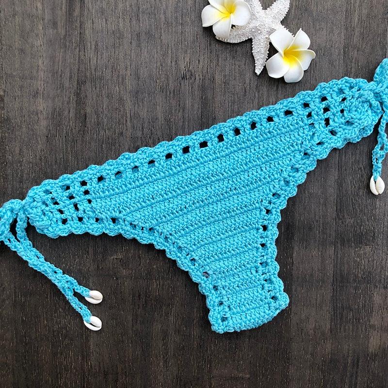 Handmade Vintage Crochet Bikinis Knitted Cotton Swimwear Women's Crochet Swimsuit Two Pieces Bathing Suits Bikini Swimsuit Top Bottom Bandage Modern Women Beachwear For Summer Stevvex