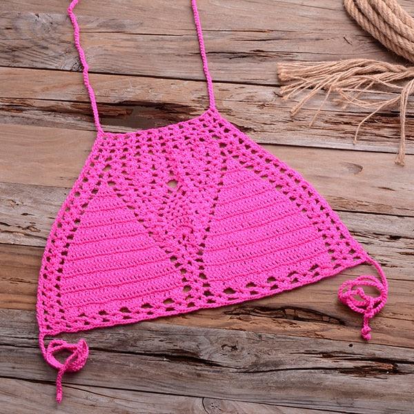 Handmade Vintage Crochet Bikinis Knitted Cotton Swimwear Women's Crochet Swimsuit Two Pieces Bathing Suits Bikini Swimsuit Top Bottom Bandage Modern Women Beachwear For Summer Stevvex