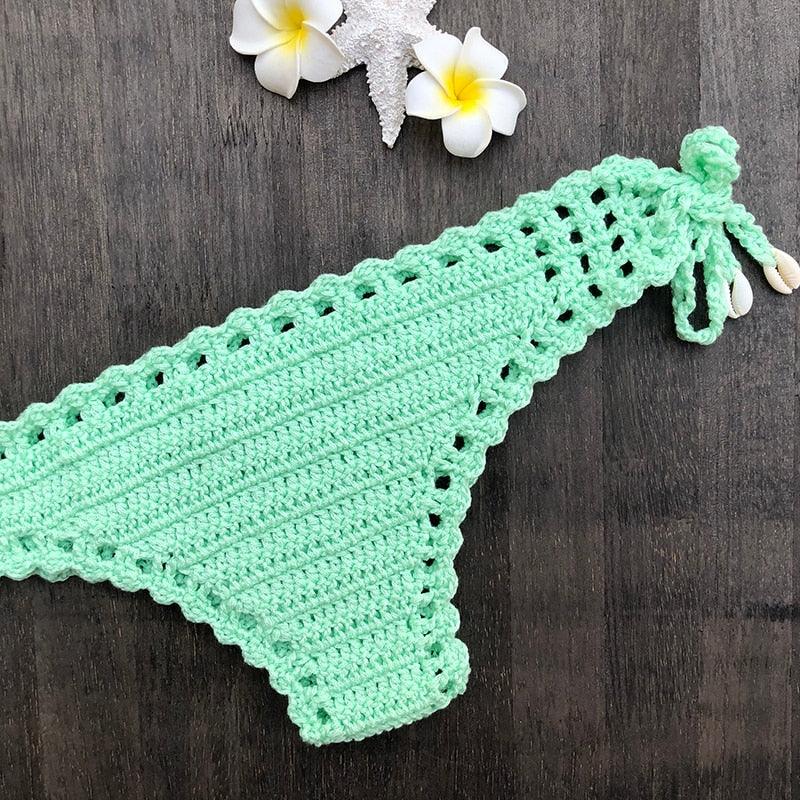 Handmade Vintage Crochet Bikinis Knitted Cotton Swimwear Women's Crochet Swimsuit Two Pieces Bathing Suits Bikini Swimsuit Top Bottom Bandage Modern Women Beachwear For Summer Stevvex