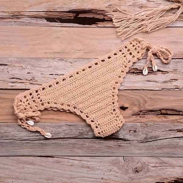 Handmade Vintage Crochet Bikinis Knitted Cotton Swimwear Women's Crochet Swimsuit Two Pieces Bathing Suits Bikini Swimsuit Top Bottom Bandage Modern Women Beachwear For Summer Stevvex