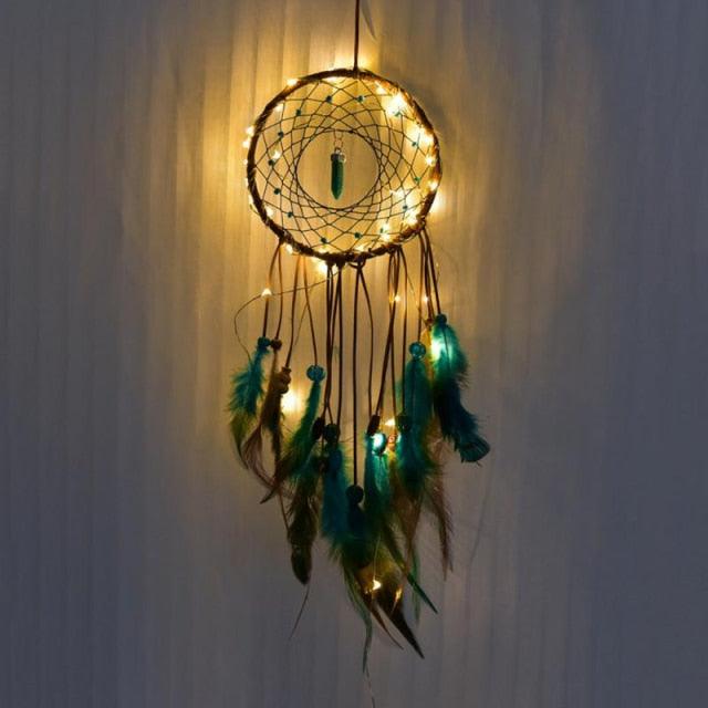Handmade White Feather Dream Catcher Wind Chimes Hanging Ornaments Ceiling Decor Room Dream Net  Hanging Craft Gift Car Ornament Ribbons Feathers Wrapped Lights For Bedroom Decor Wedding Decorations Stevvex