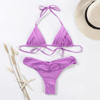 Handwork Bikinis Small Ruffle Swimsuit Vintage Print Swimwear Women Bathing Suit Leopard Patchwork Bikini Set String Stevvex