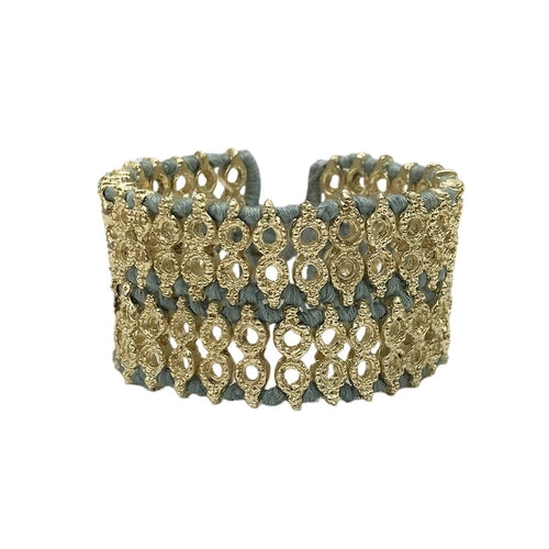 Handwoven Beaded Cotton Thread Cuff Bracelet Indian-Inspired Statement BandsCo Straps
