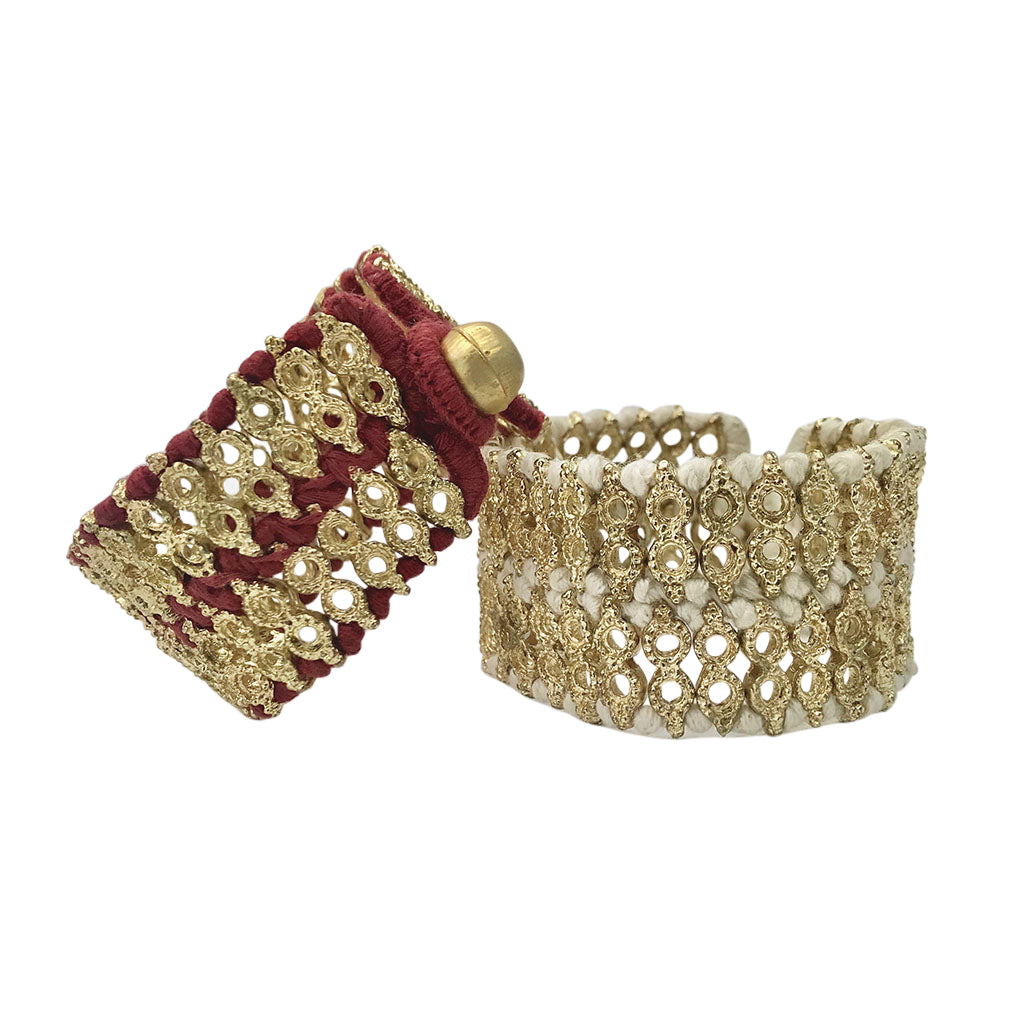 Handwoven Beaded Cotton Thread Cuff Bracelet Indian-Inspired Statement BandsCo Straps