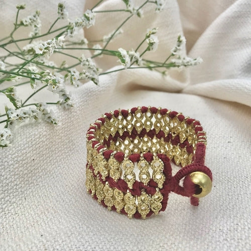 Handwoven Beaded Cotton Thread Cuff Bracelet Indian-Inspired Statement BandsCo Straps
