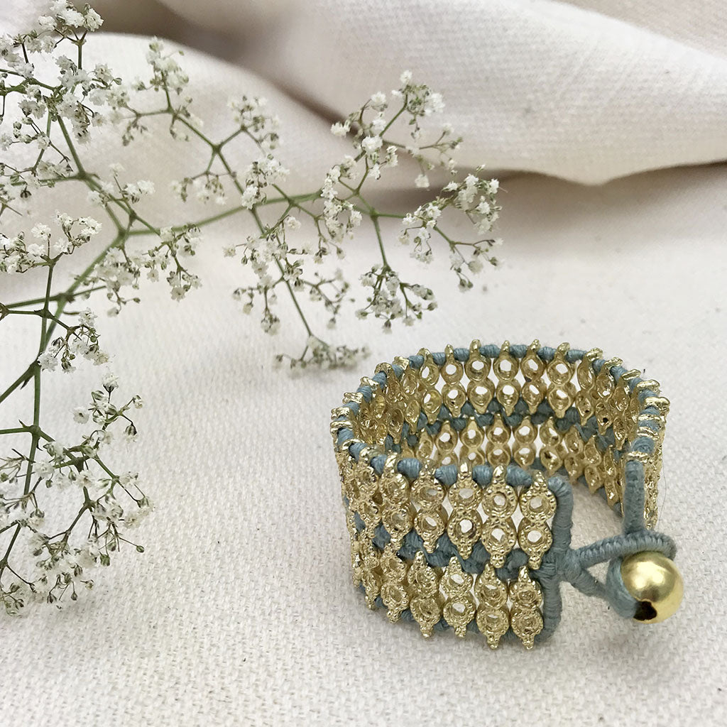 Handwoven Beaded Cotton Thread Cuff Bracelet Indian-Inspired Statement BandsCo Straps