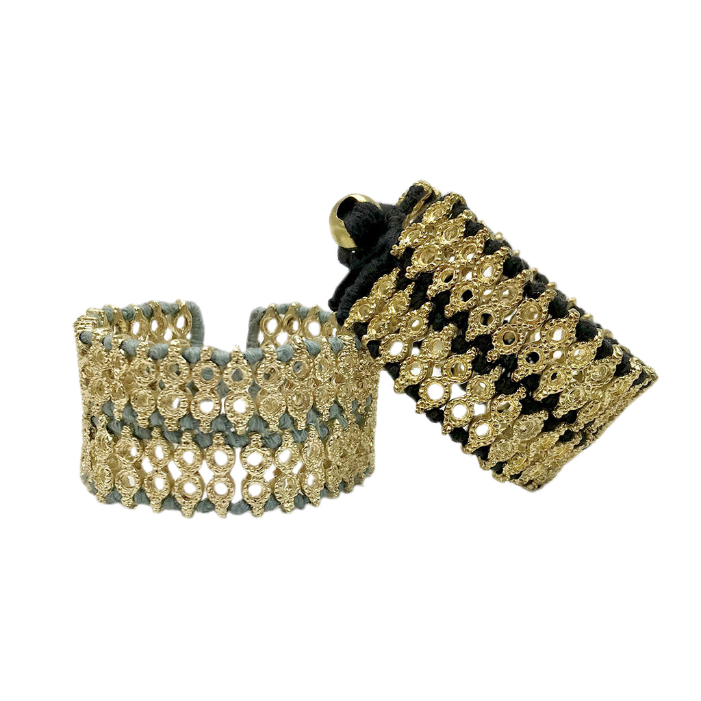 Handwoven Beaded Cotton Thread Cuff Bracelet Indian-Inspired Statement BandsCo Straps