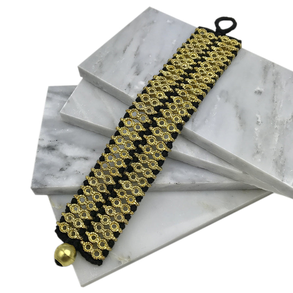 Handwoven Beaded Cotton Thread Cuff Bracelet Indian-Inspired Statement BandsCo Straps