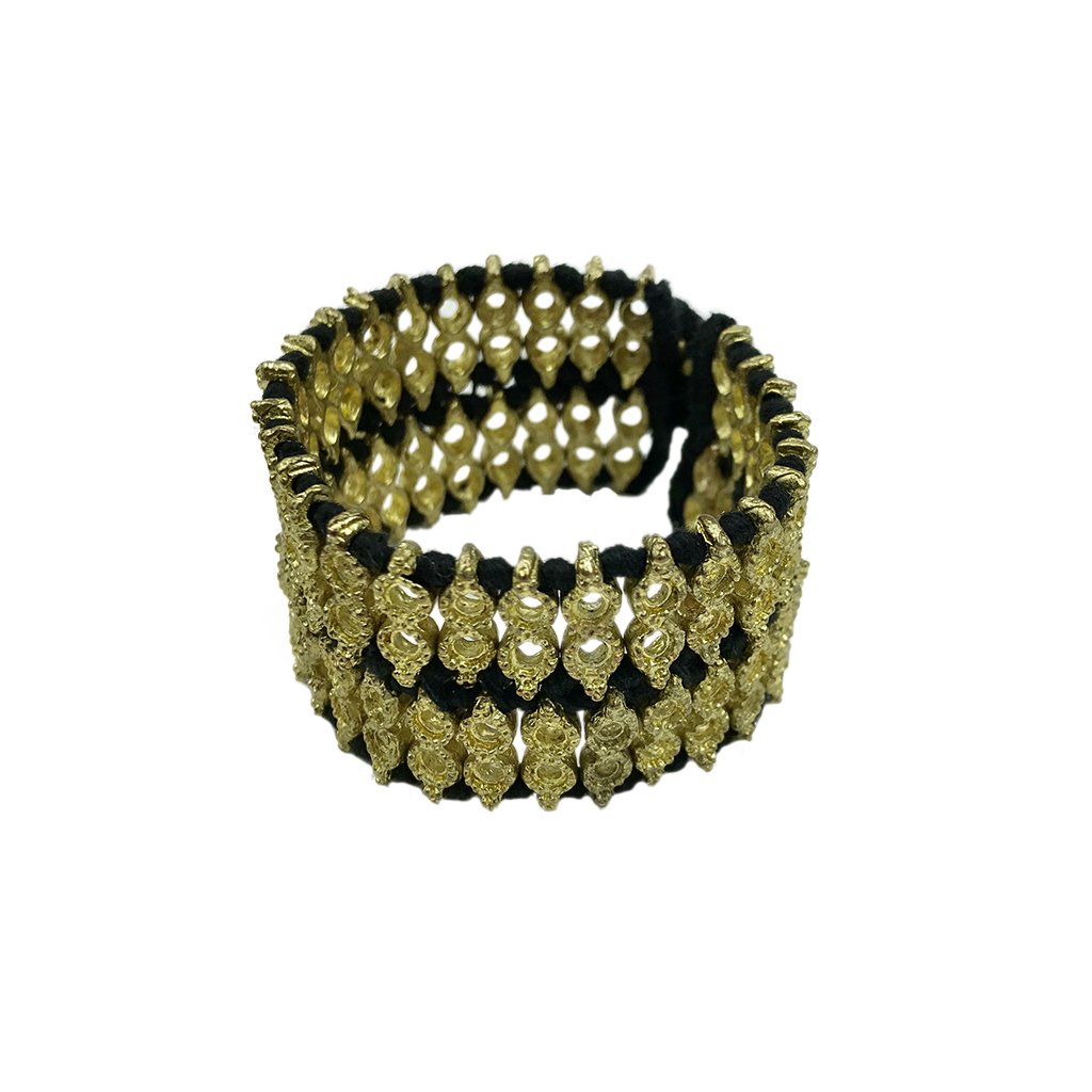 Handwoven Beaded Cotton Thread Cuff Bracelet Indian-Inspired Statement BandsCo Straps