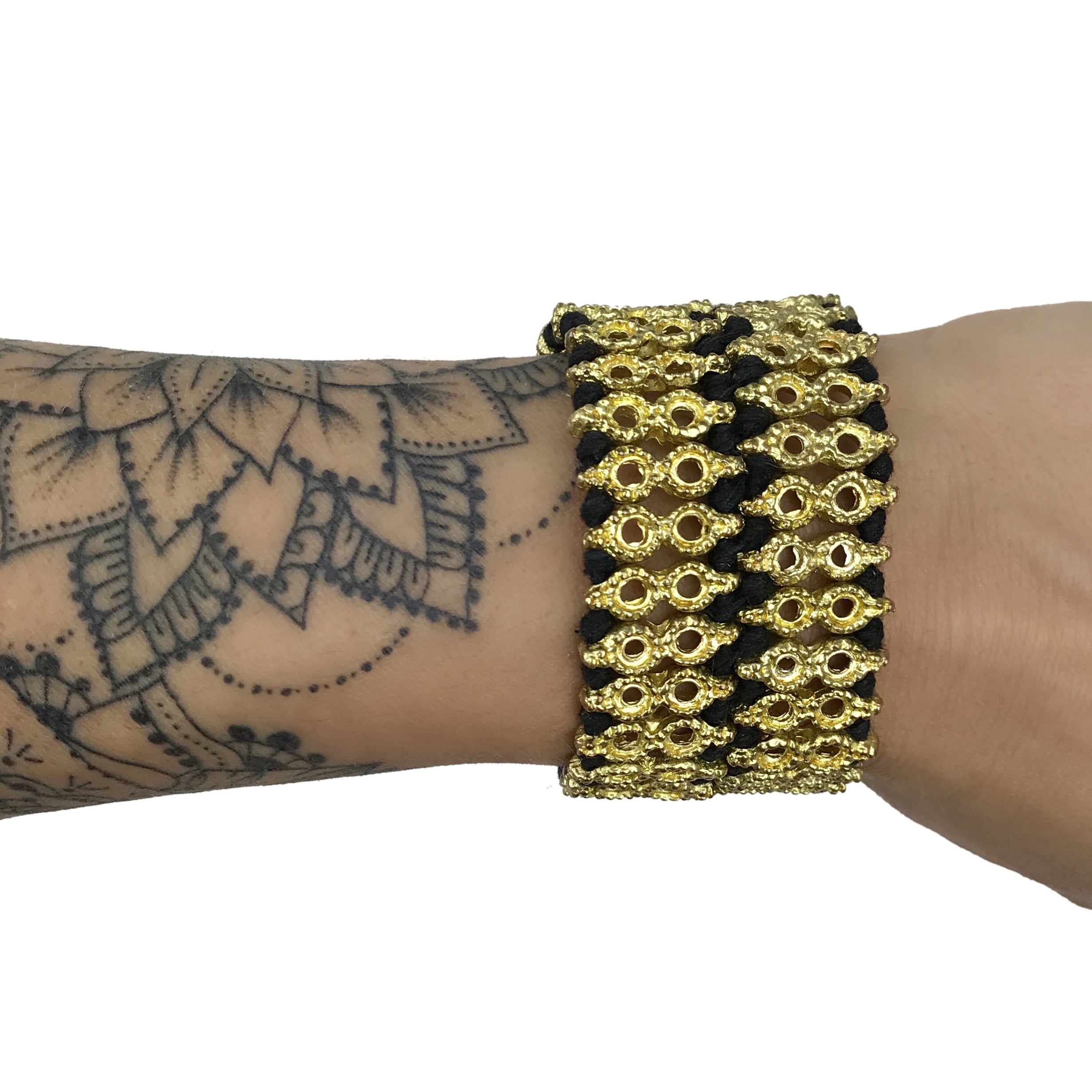 Handwoven Beaded Cotton Thread Cuff Bracelet Indian-Inspired Statement BandsCo Straps