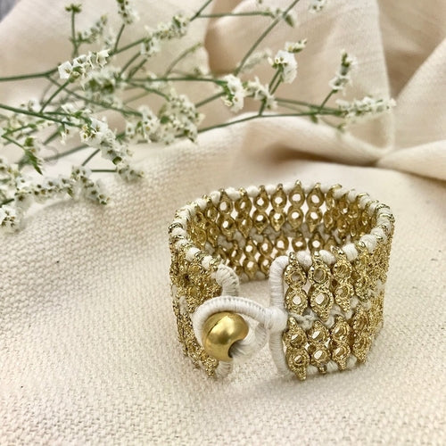 Handwoven Beaded Cotton Thread Cuff Bracelet Indian-Inspired Statement BandsCo Straps
