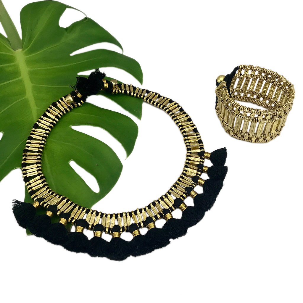 Kada Cuff Handwoven Metal Beads Cotton Thread Boho Indian Inspired 7.5in BandsCo Straps