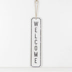Wooden Welcome Hanging Sign Door Decor White Black Farmhouse Rustic 12 x 2.5 in BandsCo Straps