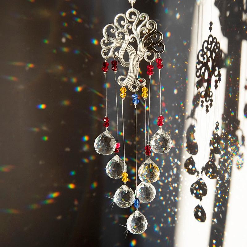 Hanging Crystal With Ball Prism Rainbow Maker Tree of Life Decor For Garden Window Rainbow Maker with Chain for Easy Hanging Outdoor Home Kids Room Window Stevvex