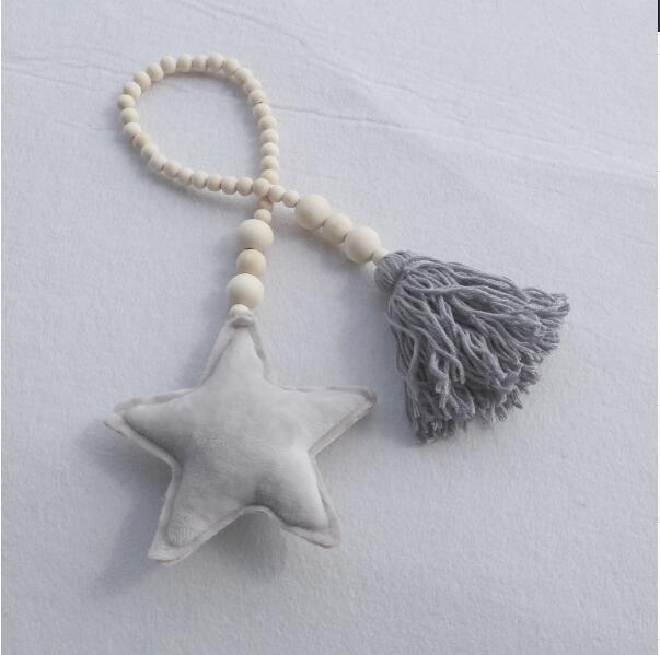 Hanging Nordic Wooden Beads Ornament Double Star Moon Kids Room Decoration Baby Crib Tent Hanging Pendant Wall Decor Photography Props Baby Mobile For Crib Moon and Stars Baby Nursery Ceiling Crib Mobile Kids Room Hanging Decor Stevvex