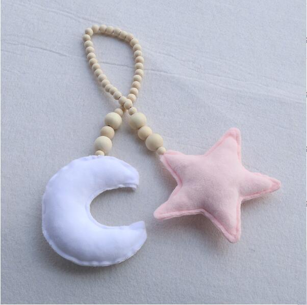 Hanging Nordic Wooden Beads Ornament Double Star Moon Kids Room Decoration Baby Crib Tent Hanging Pendant Wall Decor Photography Props Baby Mobile For Crib Moon and Stars Baby Nursery Ceiling Crib Mobile Kids Room Hanging Decor Stevvex