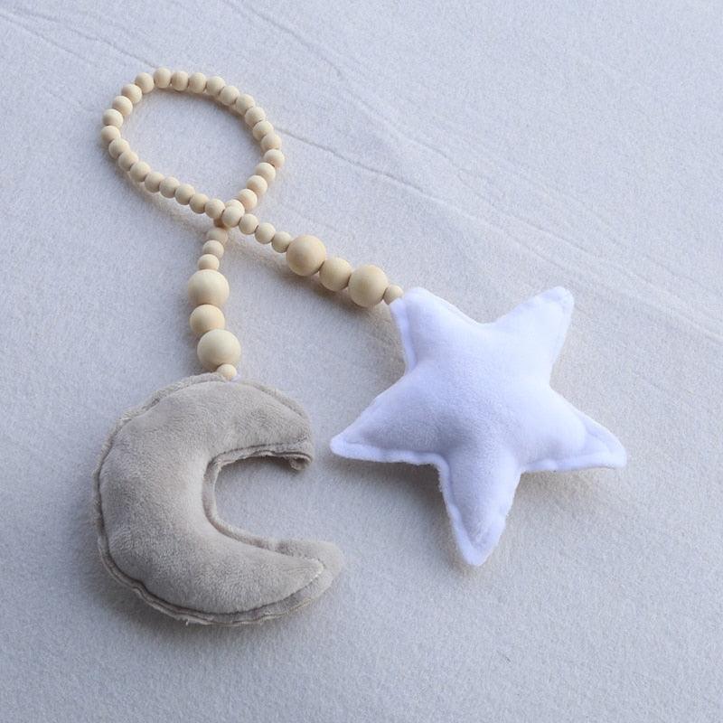Hanging Nordic Wooden Beads Ornament Double Star Moon Kids Room Decoration Baby Crib Tent Hanging Pendant Wall Decor Photography Props Baby Mobile For Crib Moon and Stars Baby Nursery Ceiling Crib Mobile Kids Room Hanging Decor Stevvex
